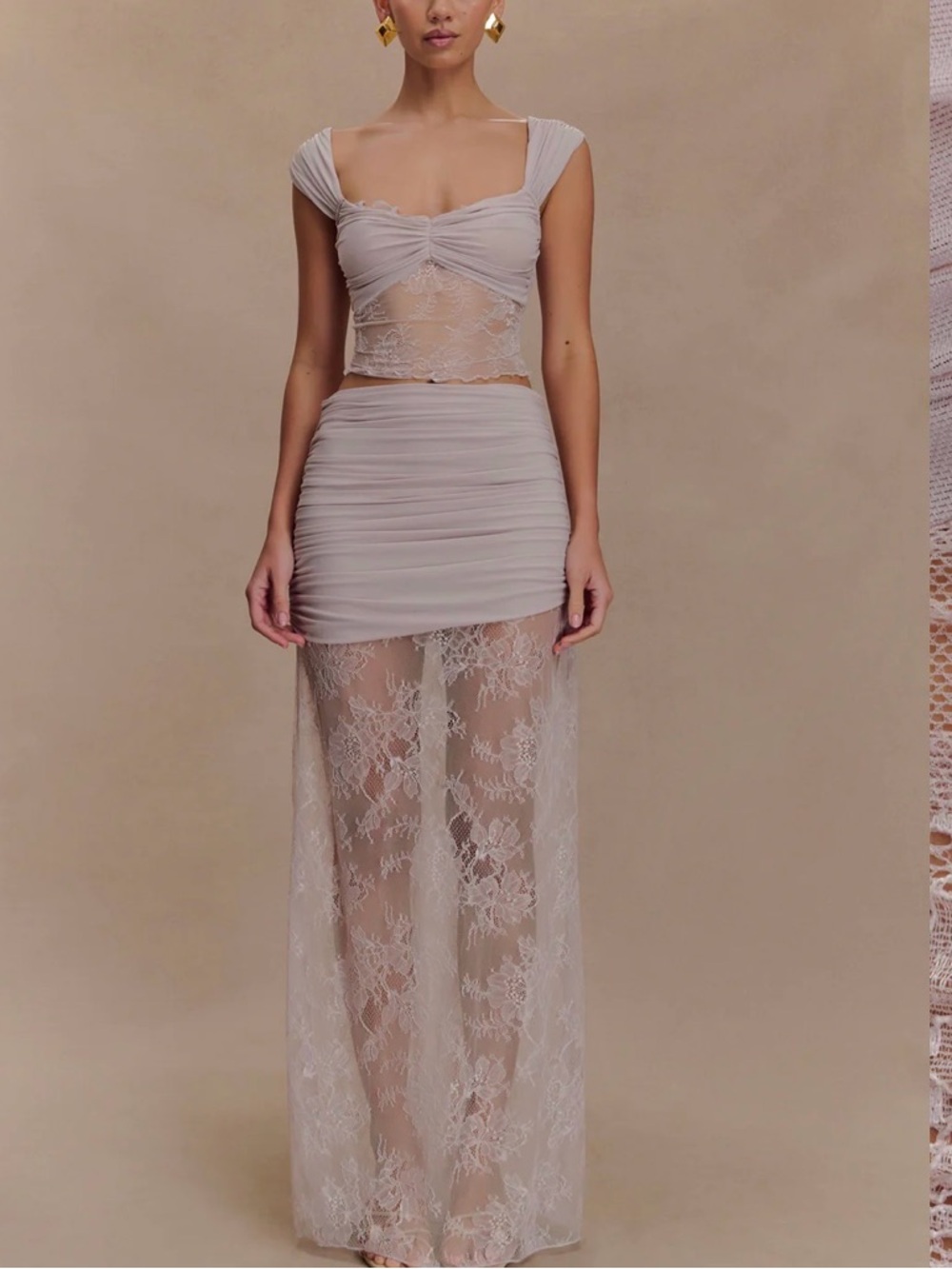 Meshki Guinevere Lace Mesh Top & Skirt Set